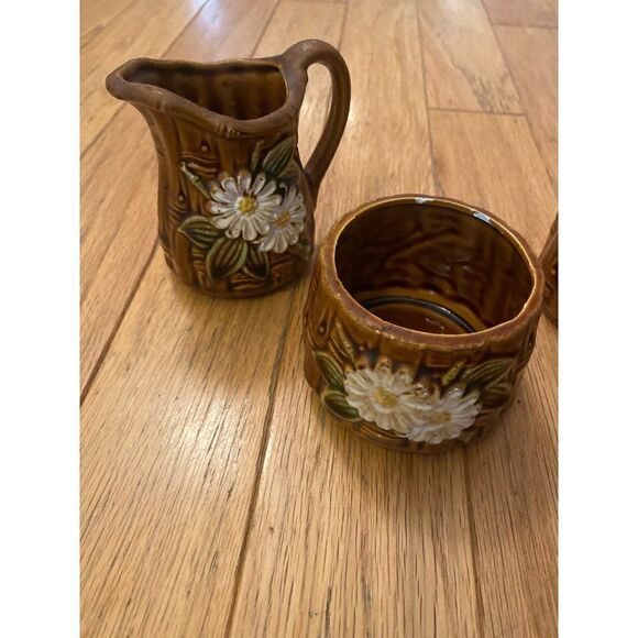 Made in Japan, 4 cups bamboo style with cream and sugar jars - Picture 4 of 7